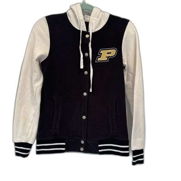 Champion Purdue Boilermakers Varsity Hoodie Jacket Black White Snap Womens Small - Picture 1 of 10